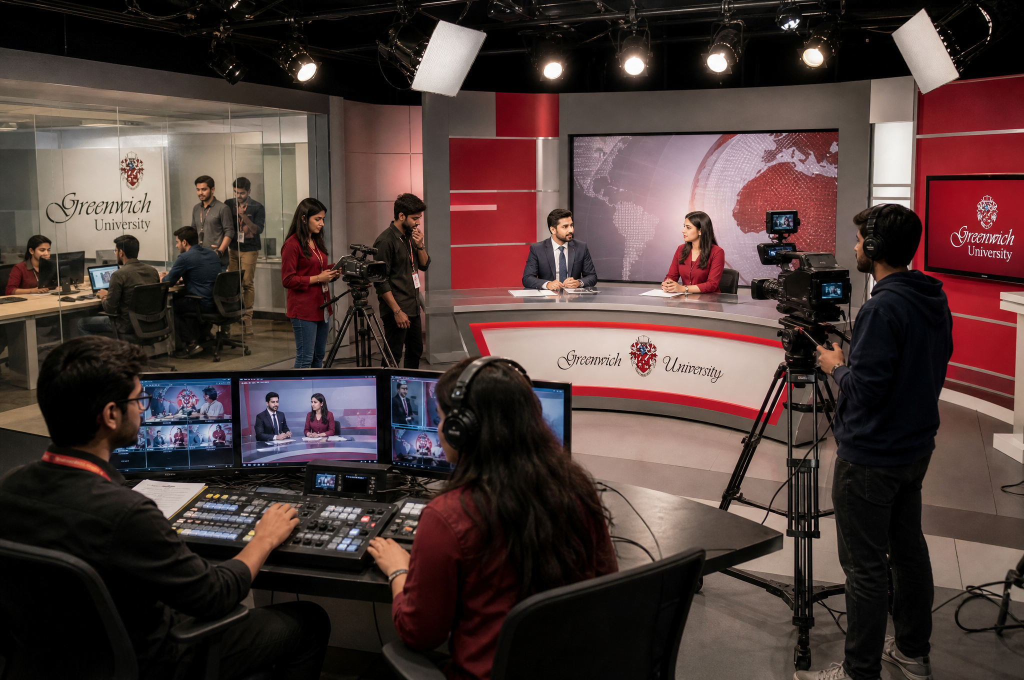 Broadcast newsroom and studio at ARY School of Media Studies, Greenwich University Karachi