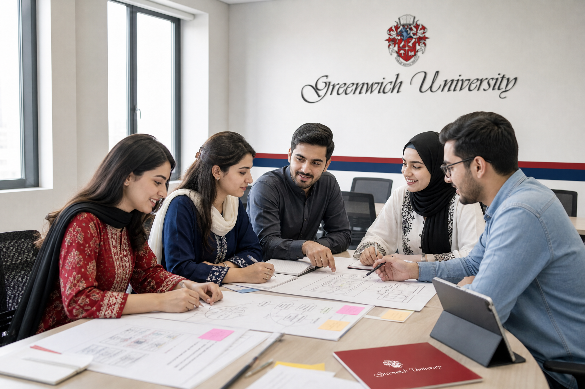 Students in a social science seminar at Greenwich University, Karachi