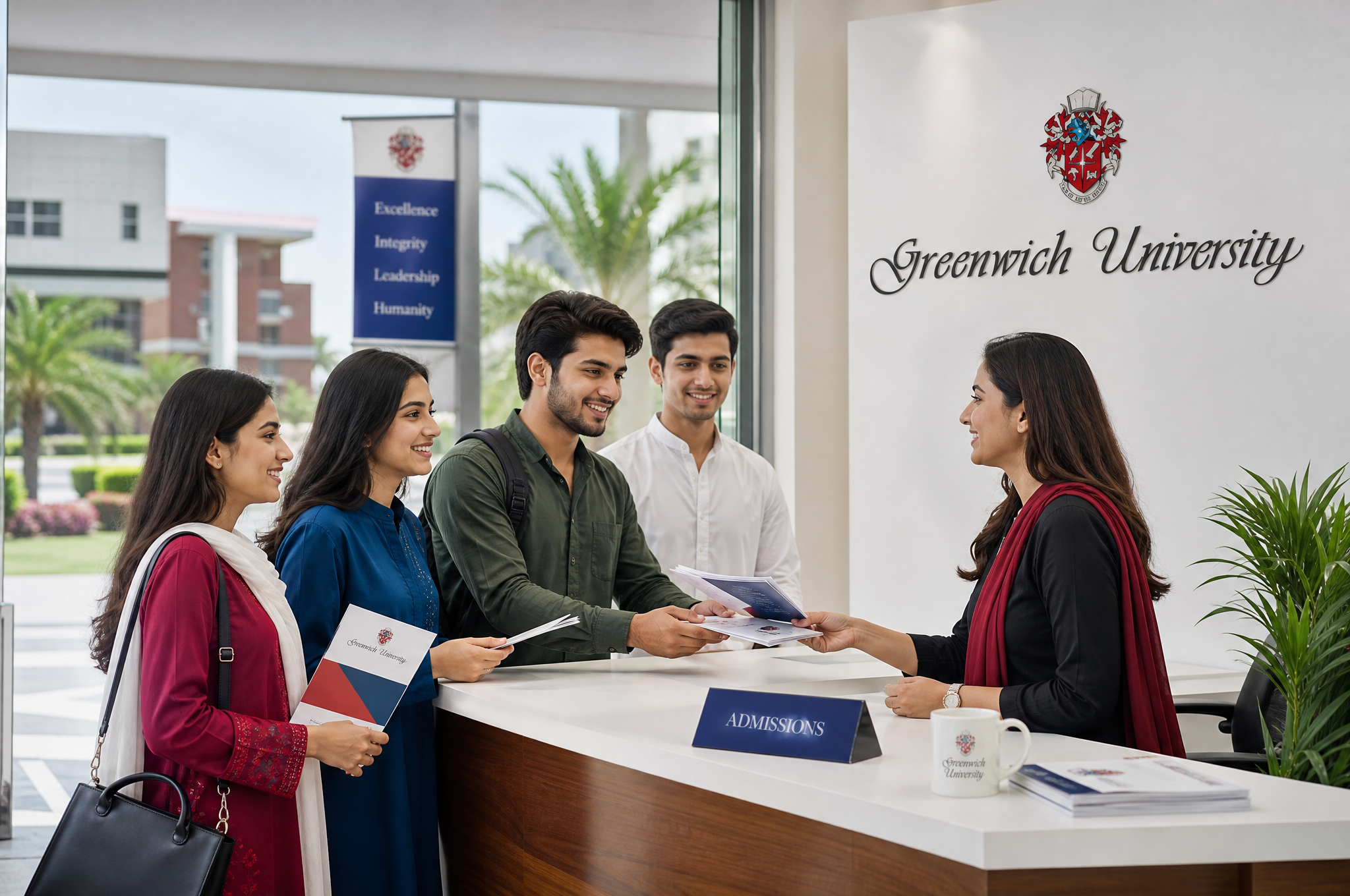 New students enrolling at Greenwich University admissions in DHA, Karachi
