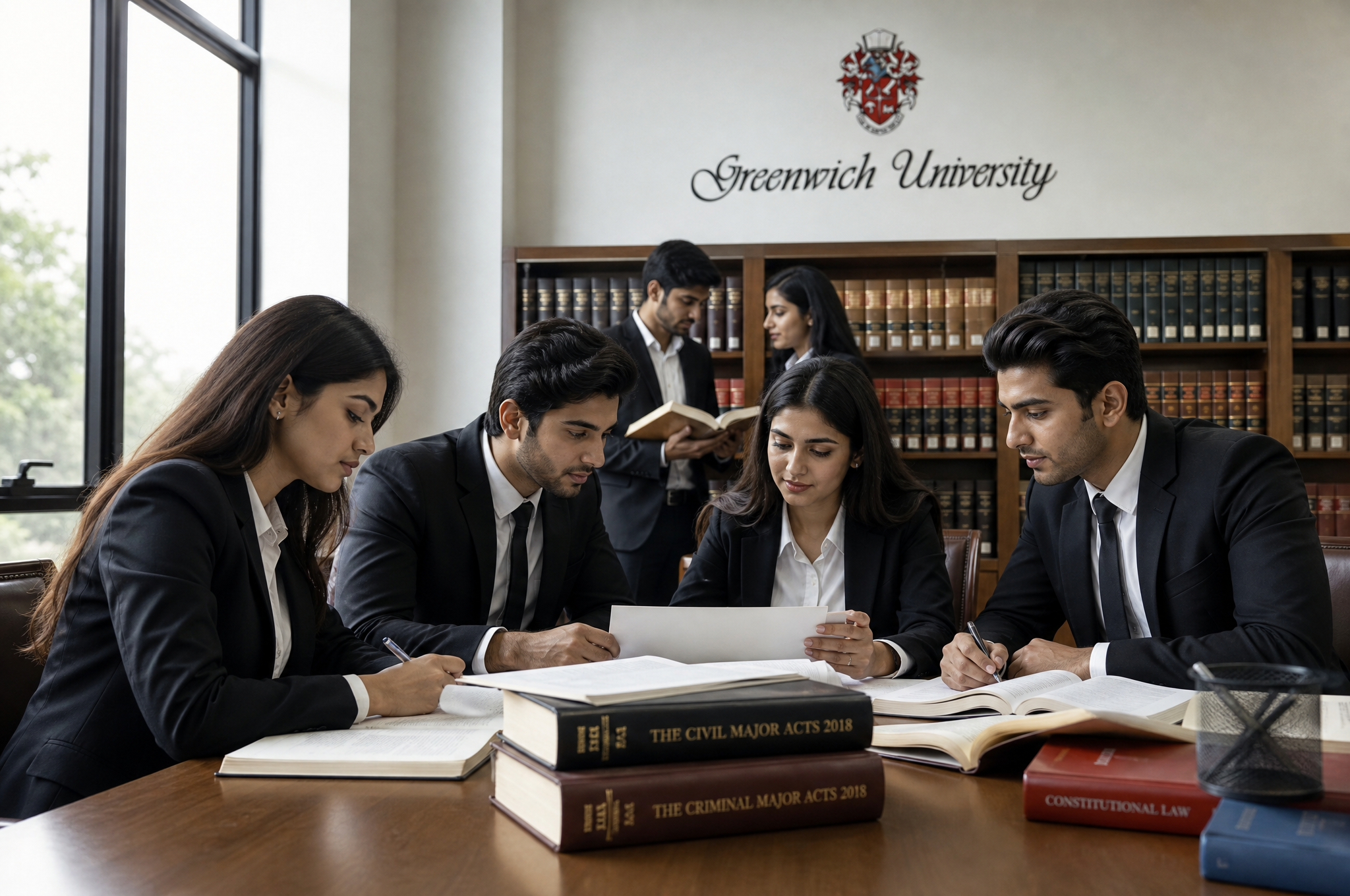Law students in the law library, School of Law Karachi