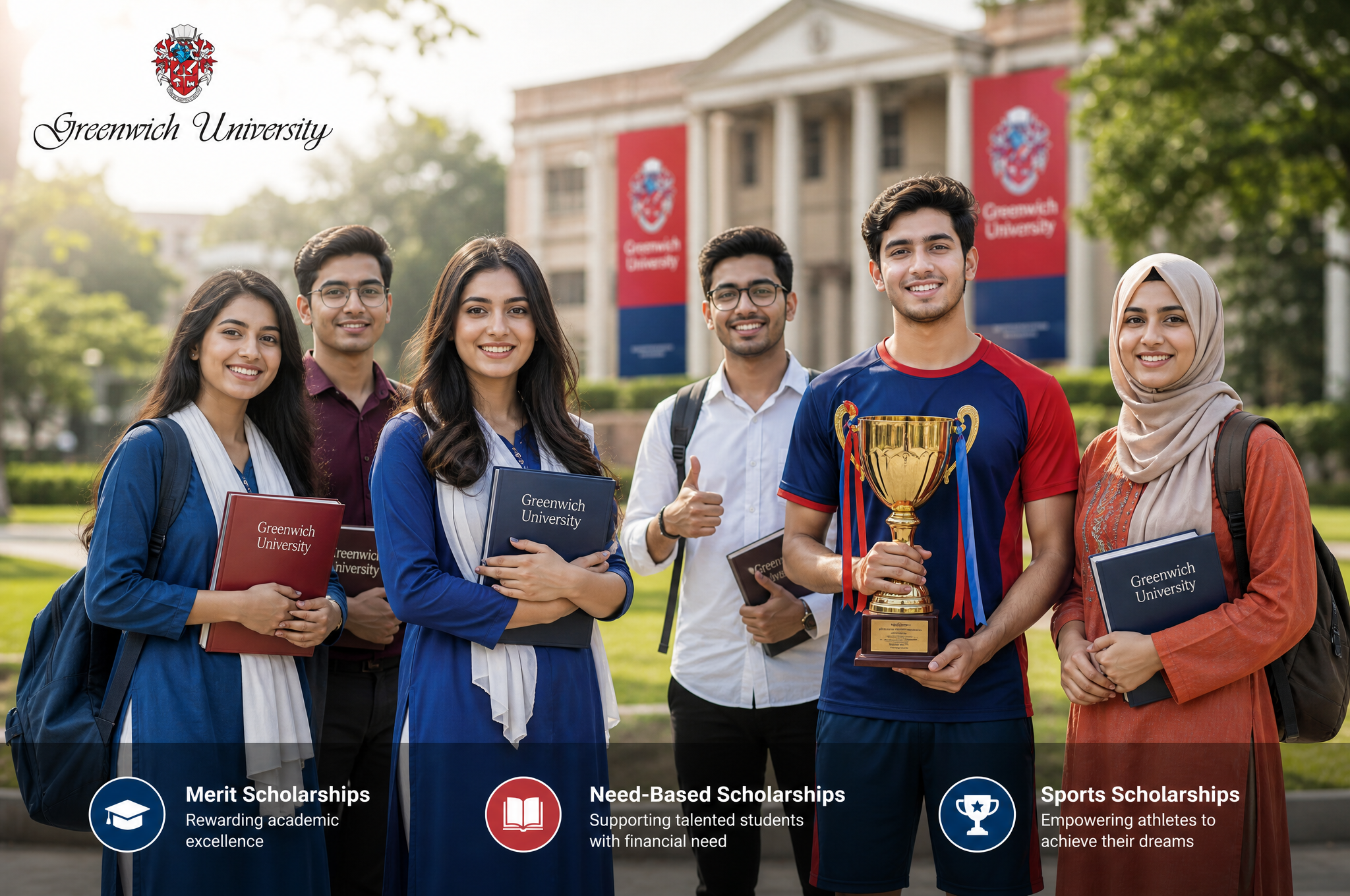 Merit, need-based and sports scholarship students at Greenwich University, Karachi